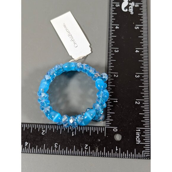 Croft & Barrow Blue Glass Cats Eye Bead Coil Wrap Bracelet NEW 6" Flex - Picture 8 of 8